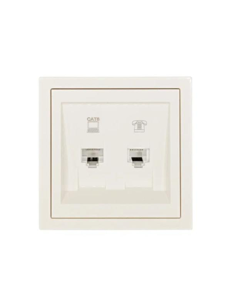 Розетка компьютер+телефон СП ZIMA IP20 с модулем Cat 6 слон. кость LEZARD 704-9088-144