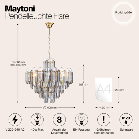 Каскадная люстра Maytoni DIA200PL-08G