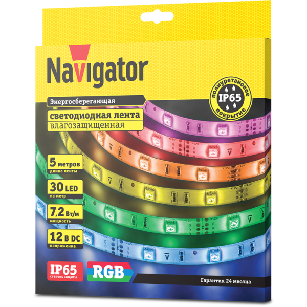 Лента светодиодная 71 428 NLS-5050RGB30-7.2 IP65 12B R5 7.2Вт/м (уп.5м) Navigator 71428