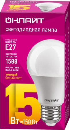 Лампа светодиодная 61 149 OLL-A60-15-230-2.7K-E27 15Вт грушевидная 2700К тепл. бел. E27 1500лм 176-264В ОНЛАЙТ 61149