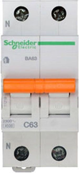 Выключатель автоматический модульный 2п (1P+N) C 63А 4.5кА BA63 Домовой SchE 11219