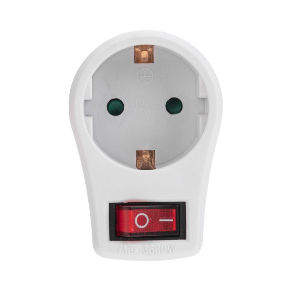 Адаптер сетевой 16А с выключателем, заземлением и защитными шторками, белый REXANT