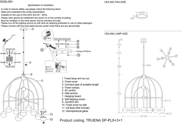 Люстра на штанге Crystal Lux TRUENA SP-PL6+3+1 NICKEL