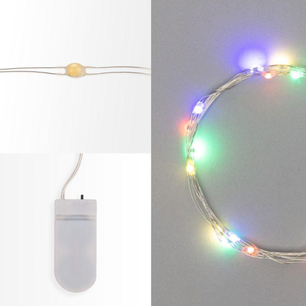 Гирлянда светодиодная Роса 2м, 20 LED, МУЛЬТИКОЛОР, IP20, тонкий батарейный блок, 2хCR2032 в комплекте NEON-NIGHT