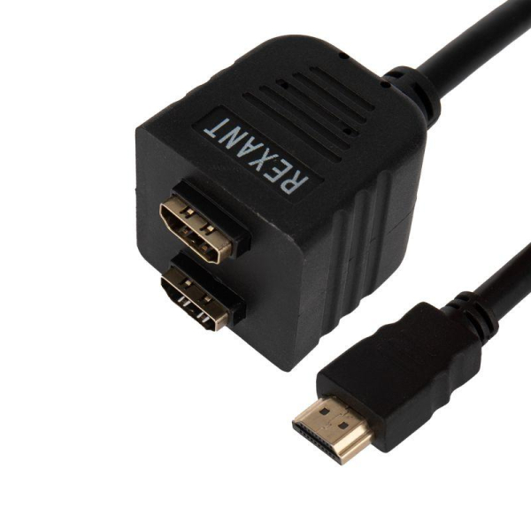 Переходник штекер HDMI - 2 гнезда HDMI с проводом черн. (уп.10шт) Rexant 17-6832