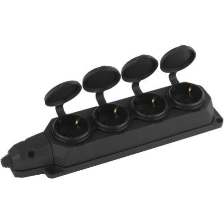 Колодка удлинителя 4-м с заземл. 16А IP44 K-4e-B-IP44 каучук черн. Эра Б0044546