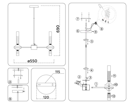 Люстра на штанге Ambrella Light LH55358