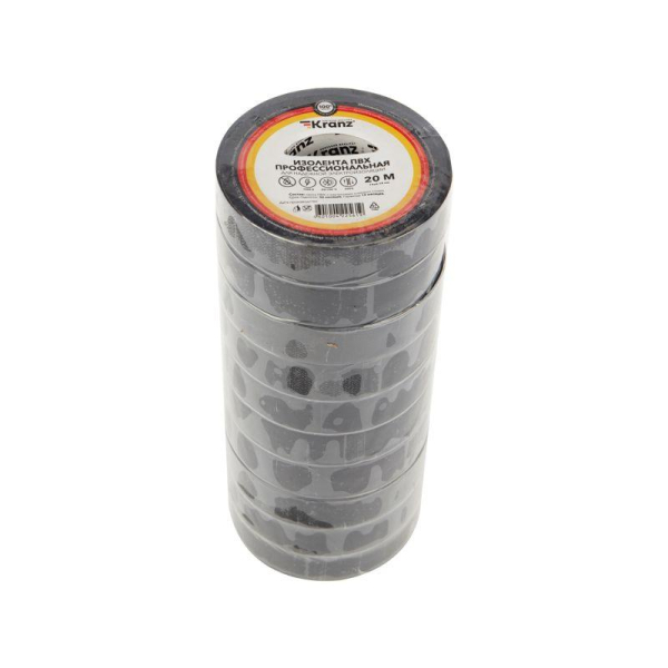 Изолента ПВХ профессиональная 0.18х19мм 20м черн. (уп.10шт) Kranz KR-09-2806