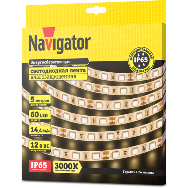 Лента светодиодная 71 427 NLS-5050WW60-14.4 IP65 12B R5 14.4Вт/м (уп.5м) Navigator 71427