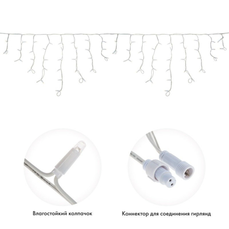 Гирлянда светодиодная Бахрома (Айсикл) 4,0х0,6м 128 LED ТЕПЛЫЙ БЕЛЫЙ белый каучук 3,3мм IP67 постоянное свечение 230В нужен блок 315-001 NEON-NIGHT