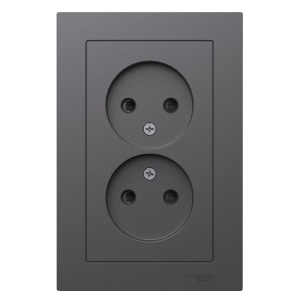 Розетка двойная AtlasDesign без заземл. со шторками16А в сборе базальт SE ATN001422
