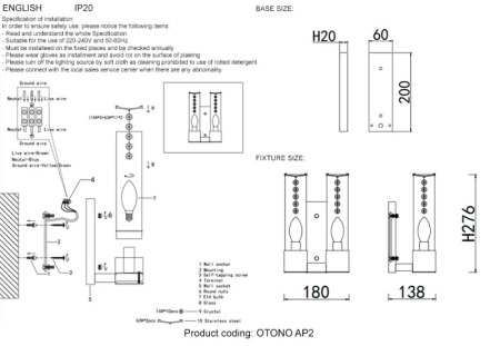 Бра Crystal Lux OTONO AP2 BLACK CHROMIUM/TRANSPARENTE