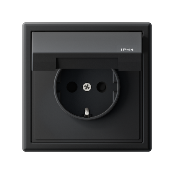 Розетка ArtGallery 16А IP44 с заземл. со шторками с крышкой быстрозажим. клем. механизм карбон SE GAL441046S