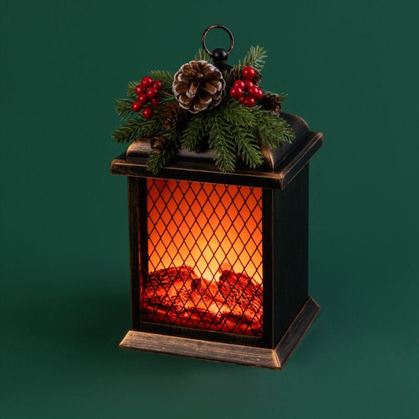 Светодиодный камин Рождество с эффектом живого огня 15х14х26см, батарейки 2хС (не в комплекте) и USB, бронзовый NEON-NIGHT