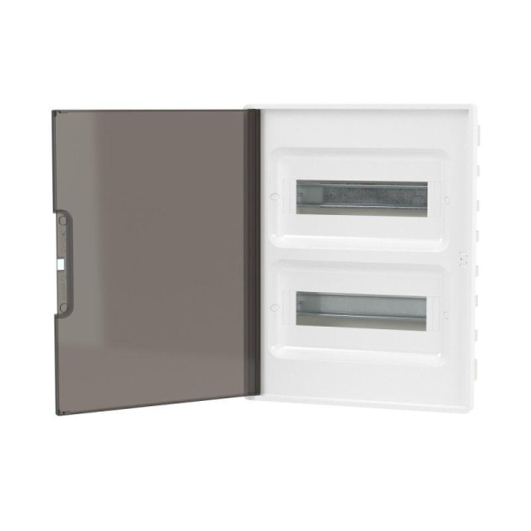 Щиток встраиваемый FRAME 24мод с тонированной дверцей с 4 шинами PEN (2шт на 8 отверст. и 2шт на 6 отверст.) бел. DKC F24B1WD