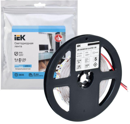Лента светодиодная LED LSR-2835W120-9.6-IP20-12В (уп.5м) IEK LSR1-2-120-20-3-05