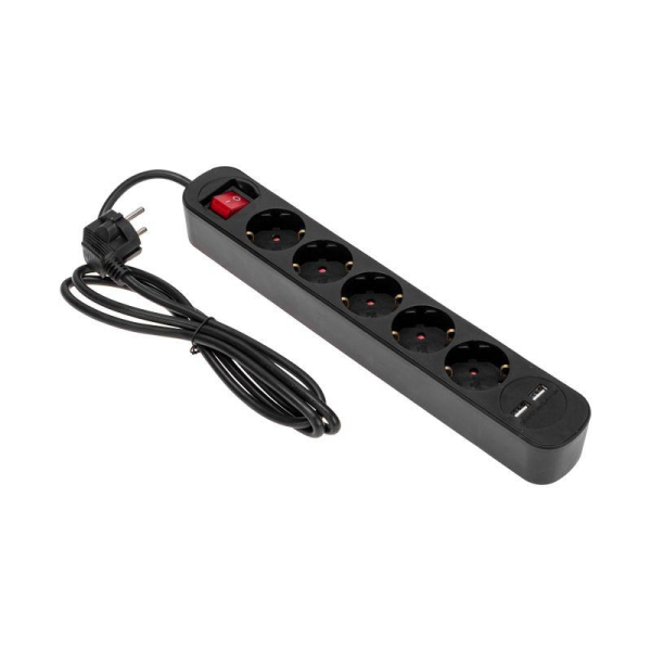 Удлинитель STANDARD 5 гнезд, 1,5м, 3х1,0мм², с/з, с выключателем, 2 USB, черный REXANT