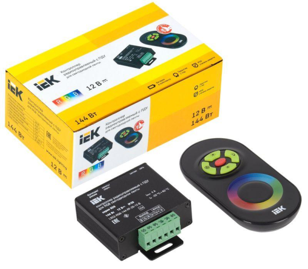 Контроллер с ПДУ радио RGB 3 канала 12В 4А 144Вт черн. IEK LSC1-RGB-144-RF-20-12-B