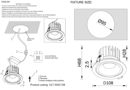 Встраиваемый светильник Crystal Lux CLT 005C108 WH