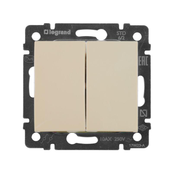 Переключатель проходной 2-кл. СП Valena 10А IP31 250В механизм сл. кость IEK 774308