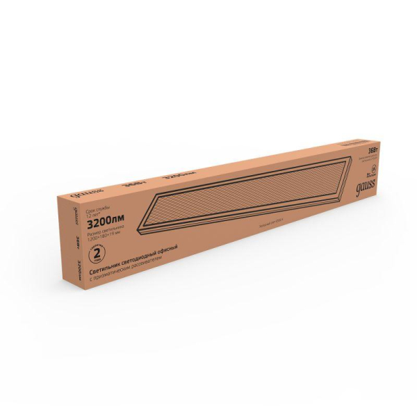 Светильник светодиодный Офис 36Вт 6500К IP20 3200лм 1200х180х19мм ДВО офисный рассеив. призма GAUSS 860125336