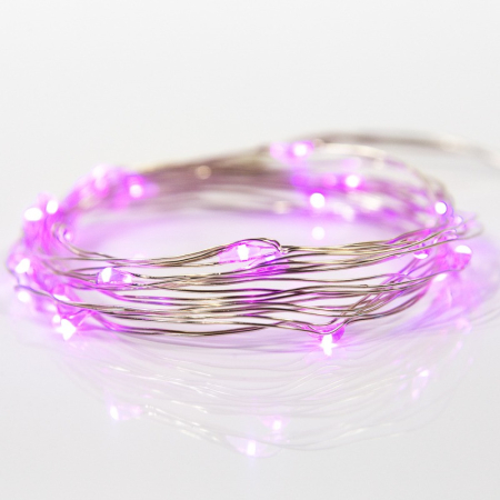 Гирлянда светодиодная Роса 2м, 20LED, РОЗОВЫЙ, IP20, тонкий батарейный блок, 2хCR2032 в комплекте NEON-NIGHT