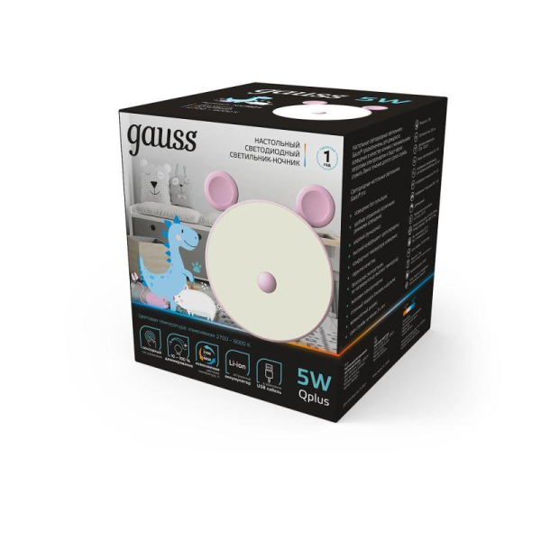 Светильник настольный Qplus 5Вт 2700-6000К 200лм 5В аккум. Li-ion 1200мА.ч диммир. ночник роз. GAUSS NN7024