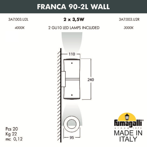 Светильник настенный Fumagalli 3A7.003.000.AXU2L