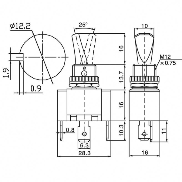 Тумблер 12В 30А (3с) ON-OFF 1п с желт. LED подсветкой (ASW-07D-2) Rexant 36-4352