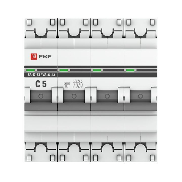 Выключатель автоматический модульный 4п C 5А 4.5кА ВА 47-63 PROxima EKF mcb4763-4-05C-pro