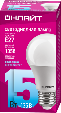Лампа светодиодная 61 151 OLL-A60-15-230-6.5K-E27 15Вт грушевидная 6500К холод. бел. E27 1500лм 176-264В ОНЛАЙТ 61151