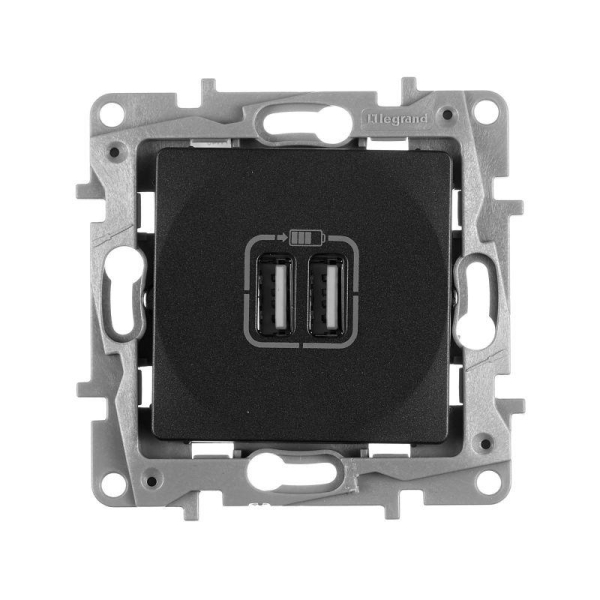 Розетка USB 2-м СП 2мод. Etika 240В/5В 2400мА механизм антрацит IEK 672694