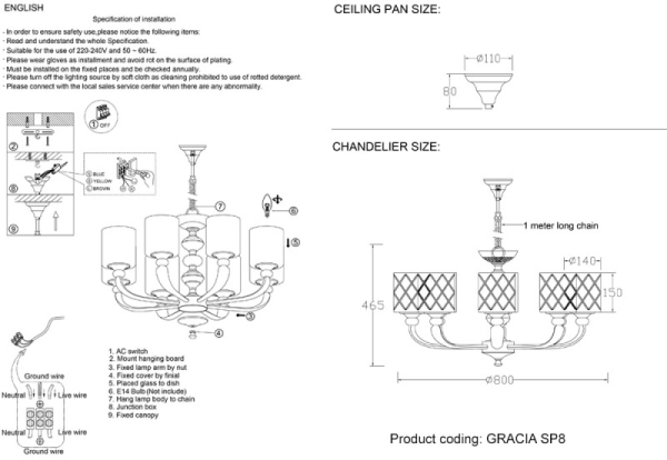 Подвесная люстра Crystal Lux GRACIA SP8 GOLD