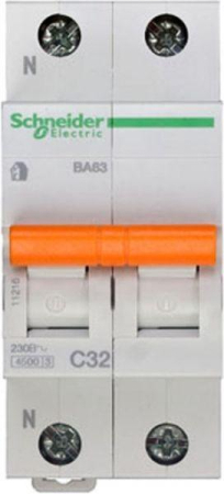 Выключатель автоматический модульный 2п (1P+N) C 32А 4.5кА BA63 Домовой SchE 11216