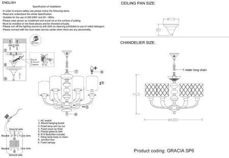 Подвесная люстра Crystal Lux GRACIA SP6 GOLD