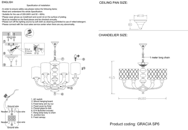 Подвесная люстра Crystal Lux GRACIA SP6 GOLD