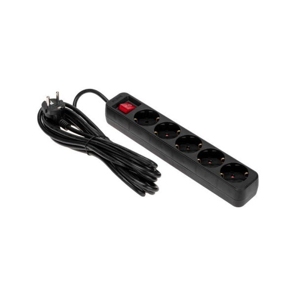 Удлинитель STANDARD 5 гнезд, 5м, 3х1,0мм², с/з, с выключателем, черный REXANT