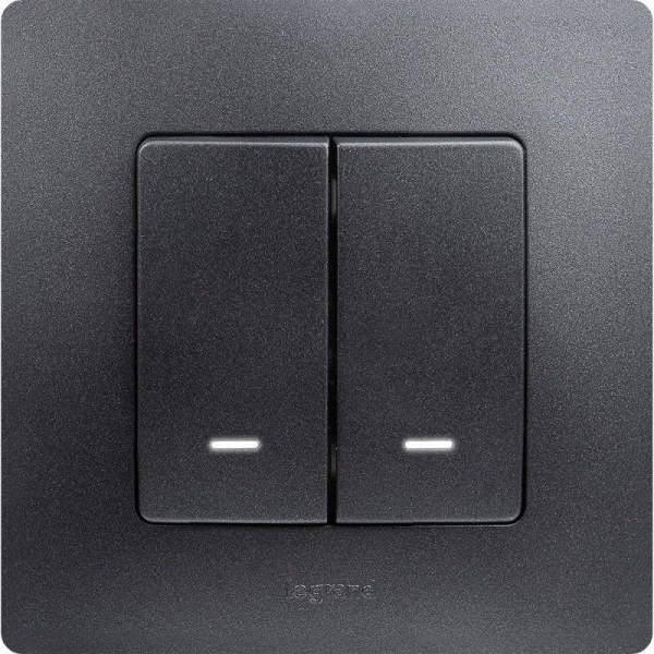 Выключатель 2-кл. СП Etika 10А IP20 250В 10AX с подсветкой/индикацией авт. зажимы механизм антрацит IEK 672604