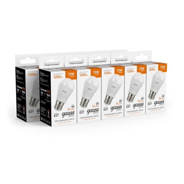 Лампа светодиодная Basic 13Вт P45 шар 3000К тепл. бел. E27 1200лм GAUSS 10502132