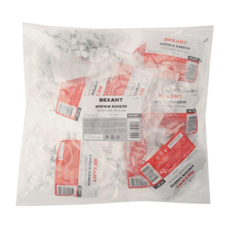Крепеж кабеля плоский 10х4 мм, белый (50 шт/уп) REXANT