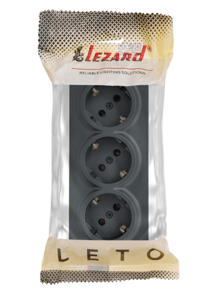 Розетка 3-м ОП LETO с заземл. закрытый корпус ПБТ графит LEZARD 752-3400-127BUP