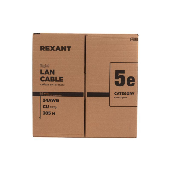 Кабель витая пара F/UTP, CAT 5е, PVC, 4PR, 24AWG, INDOOR, SOLID, серый, 305м, серия LIGHT, РФ REXANT