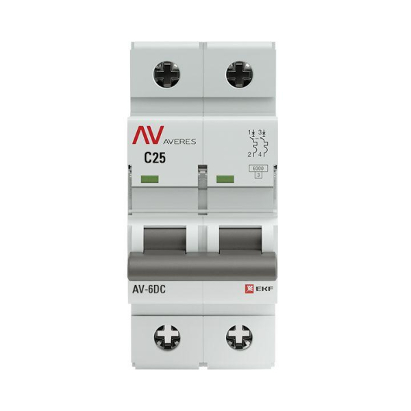 Выключатель автоматический модульный 2п C 25А 6кА AV-6 AVERES EKF mcb6-DC-2-25C-av