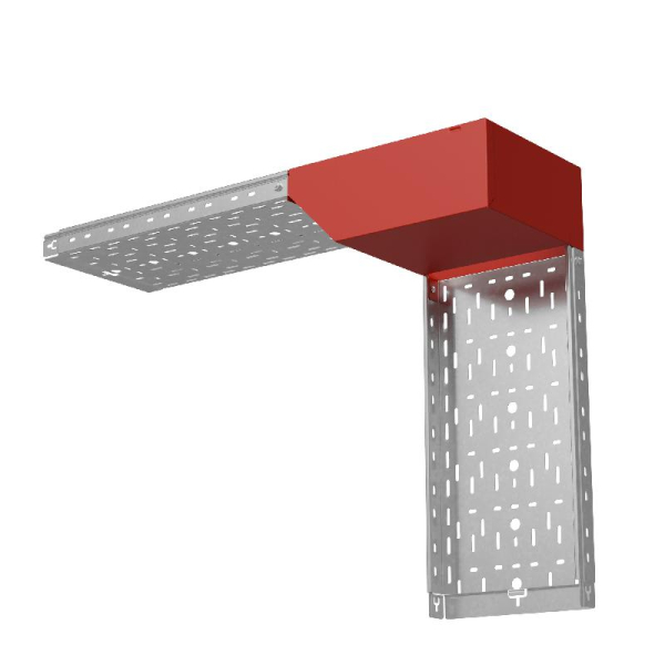 Угол для лотка вертикальный внешний левый с разворотом трассы на 90град. 300х50 сталь 1мм "ПЛЮС" VLPDplus90-50-300-L HD КМ PL3789