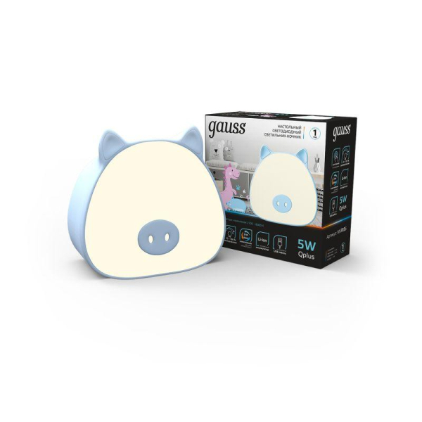 Светильник настольный Qplus 5Вт 2700-6000К 200лм 5В аккум. Li-ion 1200мА.ч диммир. ночник голуб. GAUSS NN7036