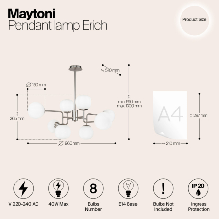 Люстра на штанге Maytoni MOD221-PL-08-N