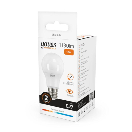 Лампа светодиодная Elementary 12Вт A60 грушевидная 3000К тепл. бел. E27 1130лм GAUSS 23212