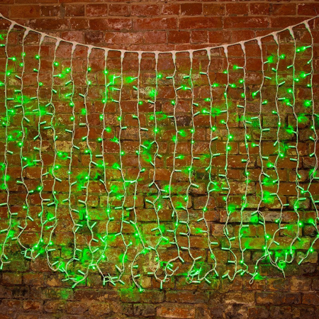 Гирлянда светодиодная Занавес 2х1,5м 360 LED ЗЕЛЕНЫЙ белый КАУЧУК IP67 постоянное свечение 230В блок в комплекте NEON-NIGHT