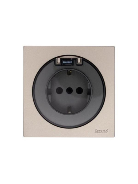 Розетка 1-м СП OSEN с заземл. с крышкой ПБТ механизм титан LEZARD 743-3788-123B