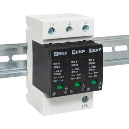 Ограничитель перенапряжения имп. ОПВ-В/3P In 30кА 400В EKF opv-b3